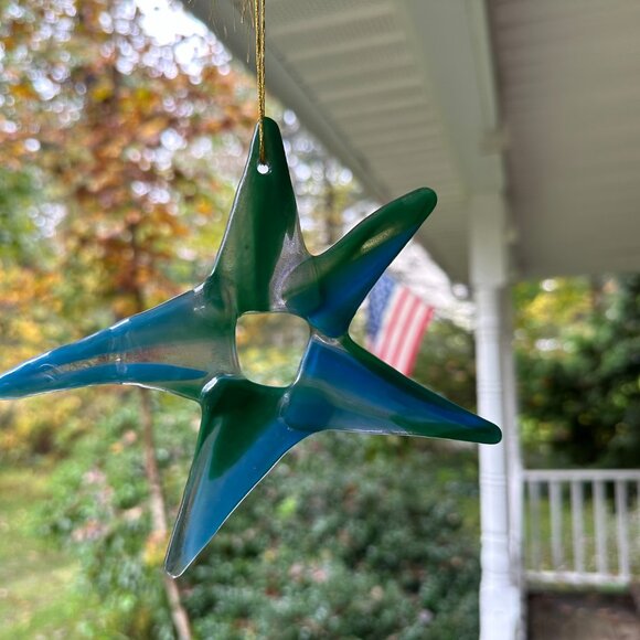 #5102 STAR MULTI COLOR 5 POINT ORNEMENT CIRCULAR FUSED SUN CATCHER  COLLECTABLE - Picture 11 of 13